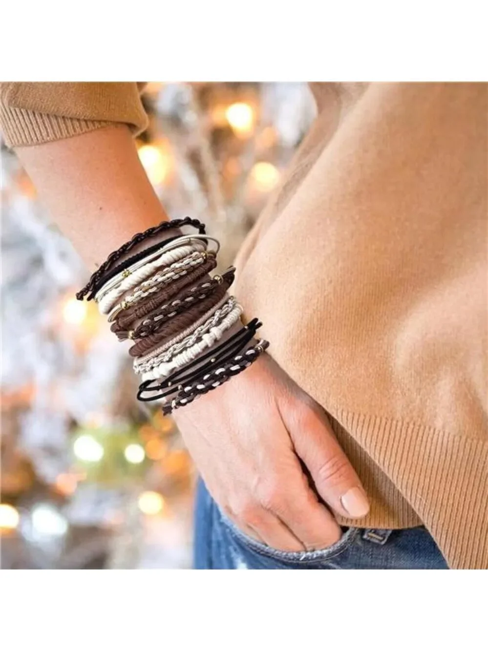 Boho hair ties set neutral elastic ponytail holders no damage thick thin hair